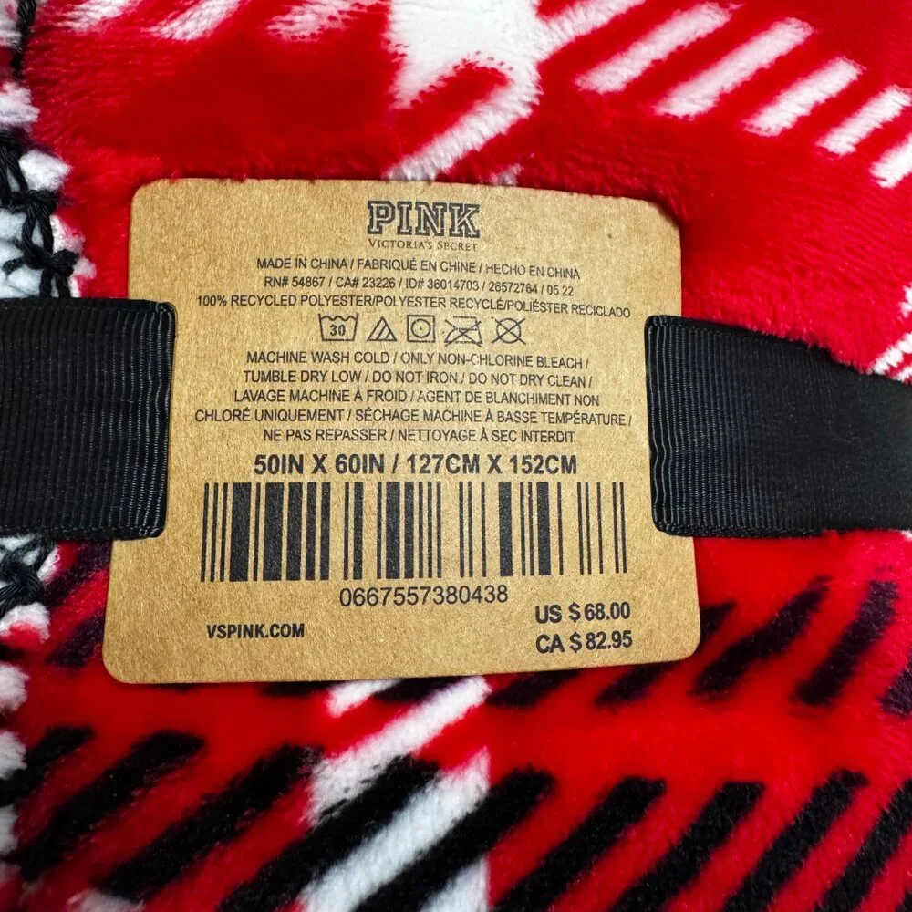 PINK Victoria's Secret Red Plaid Sherpa Blanket Throw 50"x60" New With Tags - Picture 2 of 3